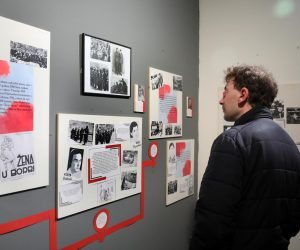 07.03.2023.,Sibenik-Povodom Dana zena,medjunarodnog praznika,u Muzeju pobjede u Sibeniku otvorena je izlozba Zene za slobodu.Zoran Restovic je otvorio izlozbu,pozdravio zene,cestitao im Dan zena i podijelio karanfle.  Photo: Dusko Jaramaz/PIXSELL