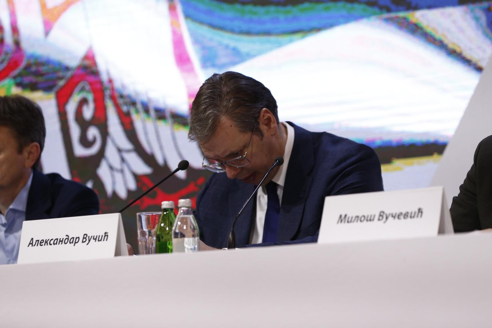 10, March, 2023, Belgrade - The session of the Main Board of the Serbian Progressive Party was held in the MTS Hall. Aleksandar Vucic. Photo: Amir Hamzagic/ATAImages

10, mart, 2023, Beograd - Sednica Glavnog odbora Srpske napredne stranke odrzana je u mts Dvorani.  Photo: Amir Hamzagic/ATAImages/PIXSELL