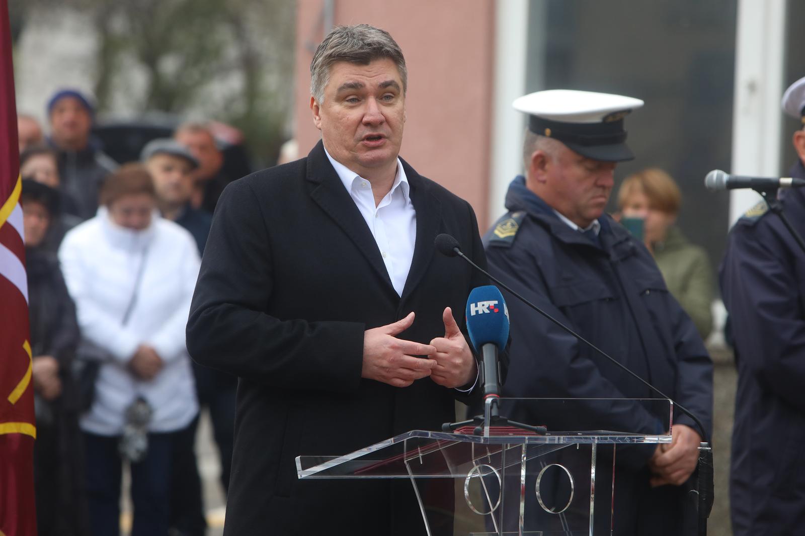 11.03.2023, Ogulin - Na Trgu Petra Stipetica otkrivena je bista u spomen na preminulog generala. Otkrivanju biste nazocio je predsjednik Republike Hrvatske Zoran Milanovic te brojni uzvanici. Photo: Kristina Stedul Fabac/PIXSELL