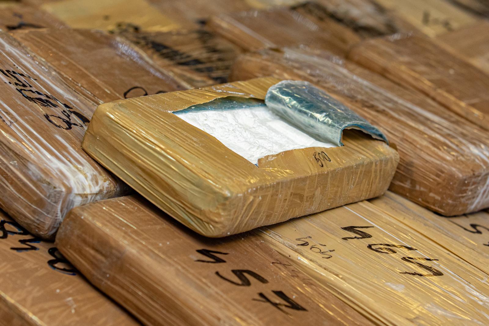 14.04.2021., Dubrovnik - U policijskoj postaji Vila Palma odrzana je konferencija za medije o rekordnoj zaplijeni kokaina u Luci Ploce. Zaplijenjeno je 574,8 kilograma kokaina koji je dopremljen u kontejneru banana. Photo: Grgo Jelavic/PIXSELL