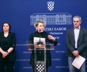 15.03.2023., Zagreb - Na konferenciji za medije Kluba zastupnika zeleno lijevog bloka o temi „Reforma zdravstva koja to nije“ govorili su zastupnici Ivana Kekin i Damir Bakic. Photo: Patrik Macek/PIXSELL