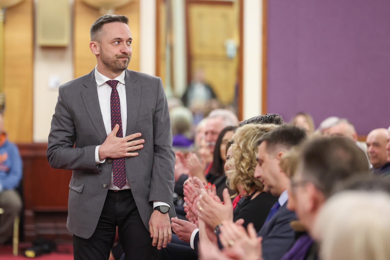 17.03.2023., Zagreb - Matica hrvatskih sindikata obiljezila je 30. obljetnicu svog osnutka prigodnim svecanim programom u hotelu Westin. Ministar rada, mirovinskoga sustava, obitelji i socijalne politike Marin Piletic. Photo: Luka Stanzl/PIXSELL