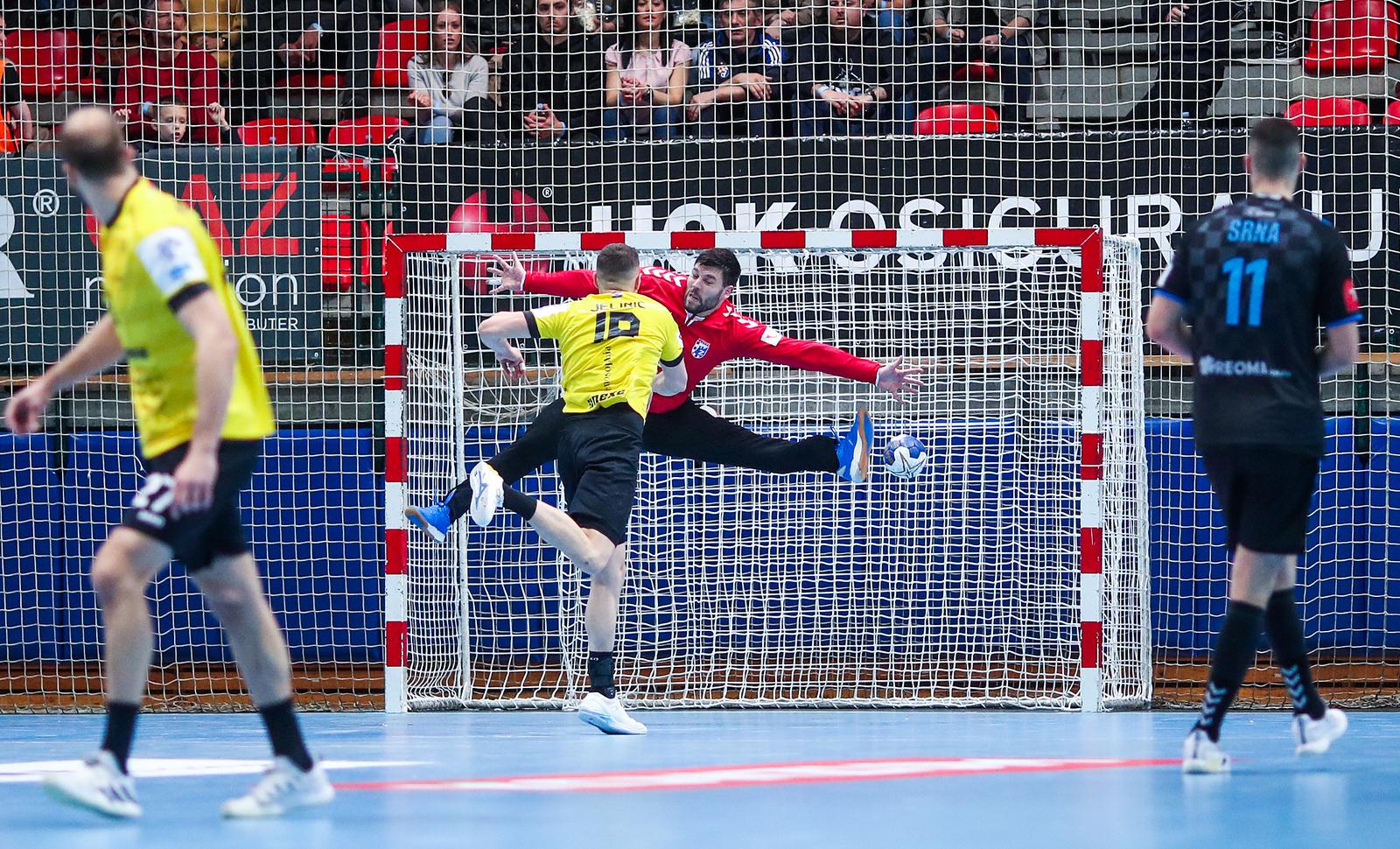 18.03.2023., SD Tresnjevka, Zagreb - Paket24 Premijer liga, Liga za prvaka, 5. kolo, RK PPD Zagreb - RK Nexe. Marin Jelinic, Dino Slavic Photo: Slavko Midzor/PIXSELL