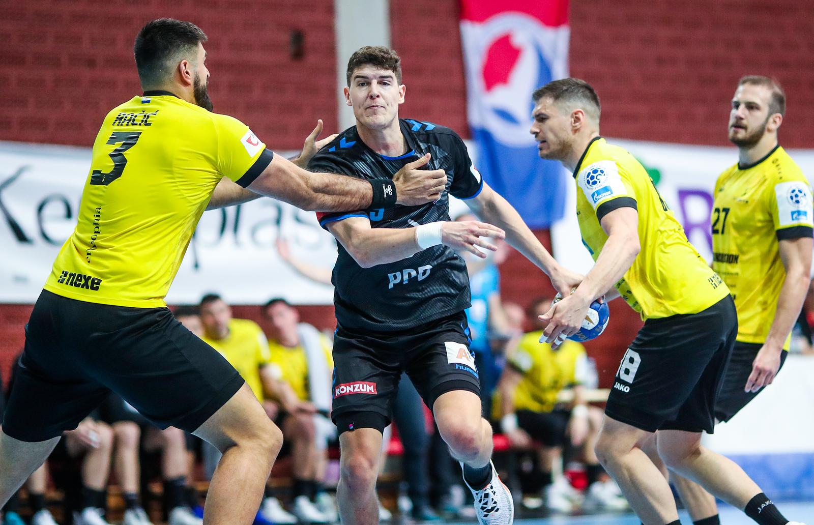 18.03.2023., SD Tresnjevka, Zagreb - Paket24 Premijer liga, Liga za prvaka, 5. kolo, RK PPD Zagreb - RK Nexe. Marko Racic, Luka Lovre Klarica Photo: Slavko Midzor/PIXSELL