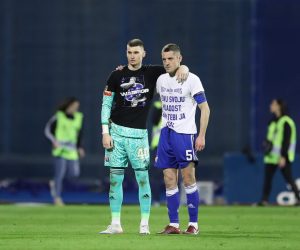 19.03.2023., stadion Maksimir, Zagreb - SuperSport HNL, 26. kolo, GNK Dinamo - HNK Rijeka. Dominik Livakovic, Arijan Ademi Photo: Matija Habljak/PIXSELL