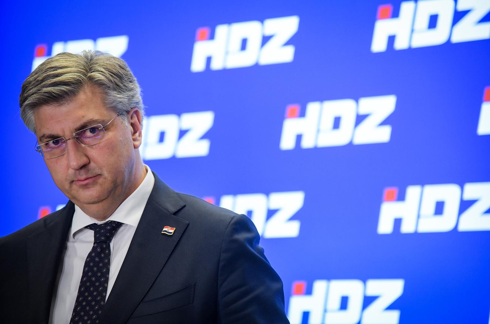 20.03.2023., Zagreb - Predsjednik Vlade RH i HDZ-a Andrej Plenkovic odrzao je konferenciju za medije nakon sjednice sireg Predsjednistva stranke u sredisnjici HDZ-a na Trgu zrtava fasizma. Photo: Josip Regovic/PIXSELL