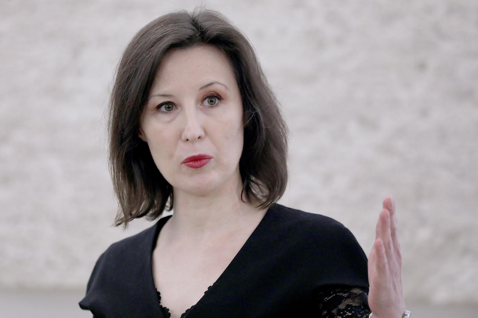23.02.2023., Zagreb - Na konferenciji za medije odrzanoj u Saboru o raspravi o povjerenju premijeru i drugim temema govorila je zastupnica Dalija Oreskovic. Photo: Patrik Macek/PIXSELL