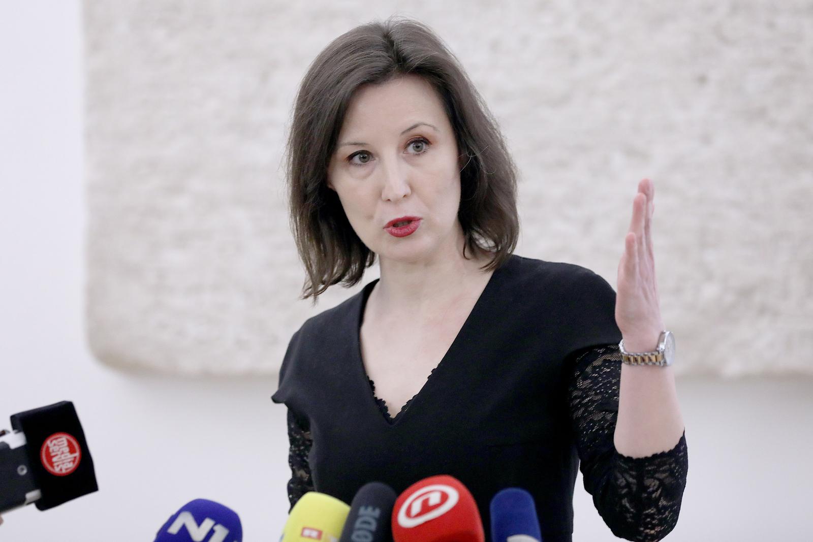 23.02.2023., Zagreb - Na konferenciji za medije odrzanoj u Saboru o raspravi o povjerenju premijeru i drugim temema govorila je zastupnica Dalija Oreskovic. Photo: Patrik Macek/PIXSELL