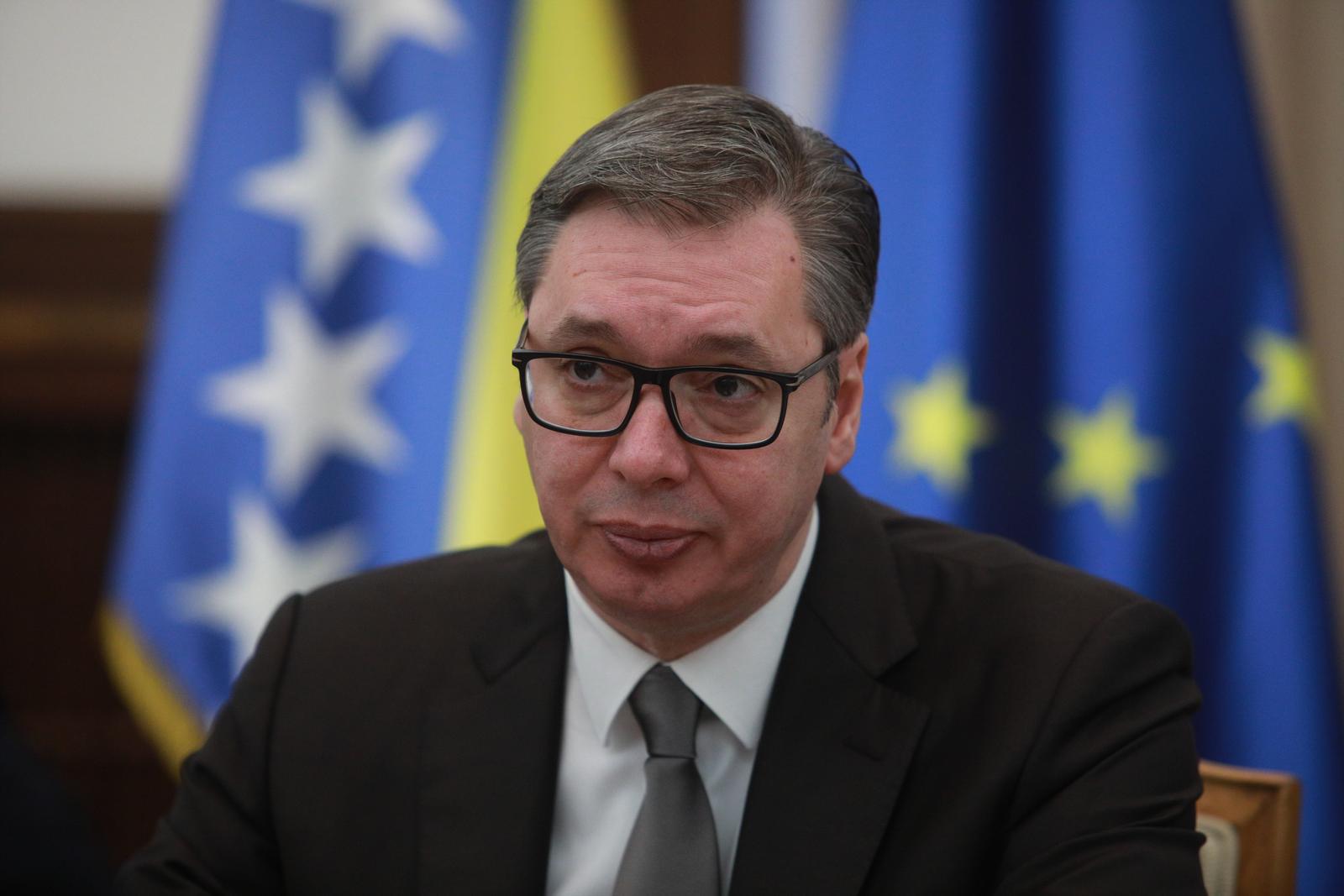 24, February, 2023, Belgrade - The President of the Republic of Serbia, Aleksandar Vucic, met with the Minister of Foreign Affairs of Bosnia and Herzegovina, Elmedin Konakovic. Aleksandar Vucic. Photo: Milos Tesic/ATAImages

24, februar, 2023, Beograd - Predsednik Republike Srbije Aleksandar Vucic sastao se ministrom spoljnih poslova Bosne i Hercegovine Elmedinom Konakovicem.  Photo: Milos Tesic/ATAImages/PIXSELL