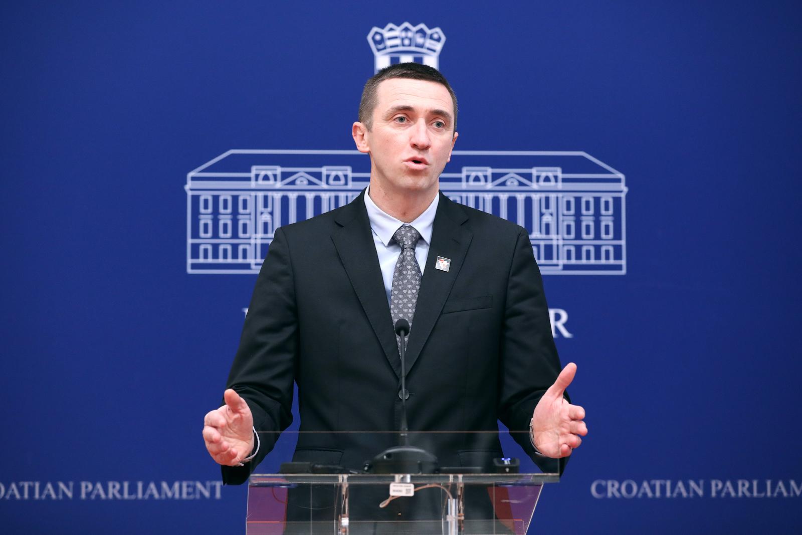 24.02.2023., Zagreb - Na konferenciji za medije odrzanoj u Saboru o aktualnim temema govorio je predsjednik Domovinskog pokreta Ivan Penava. Photo: Patrik Macek/PIXSELL