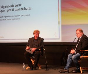 24.09.2021., Rovinj - Weekend Media Festival, Dvorana Produzeni vikend, Predavanje Od garaze do burze: Span-prvi IT izlaz na burzu. Nikola Dujmovic predsjednik Uprave Span i  Aron Paulic Bug.r Photo: Kristina Stedul Fabac/PIXSELL