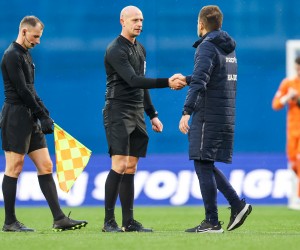 26.02.2023., stadion Maksimir, Zagreb - SuperSport HNL, 23. kolo, GNK Dinamo - HNK Hajduk. Sudac Dario Bel i trener Hajduka Ivan Leko. Photo: Igor Kralj/PIXSELL