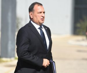 27.03.2023., Sibenik - U Iskra brodogradilistu Sibenik odrzana je svecanost primopredaje  brodice SAR 1, namijenjene hitnoj medicinskoj intervenciji na moru i na otocima. Kljuceve brodice ministru zdravstva Viliju Berosu urucio je Dusan Sesok, vlasnik Iskra brodogradilista Sibenik. Photo: Hrvoje Jelavic/PIXSELL