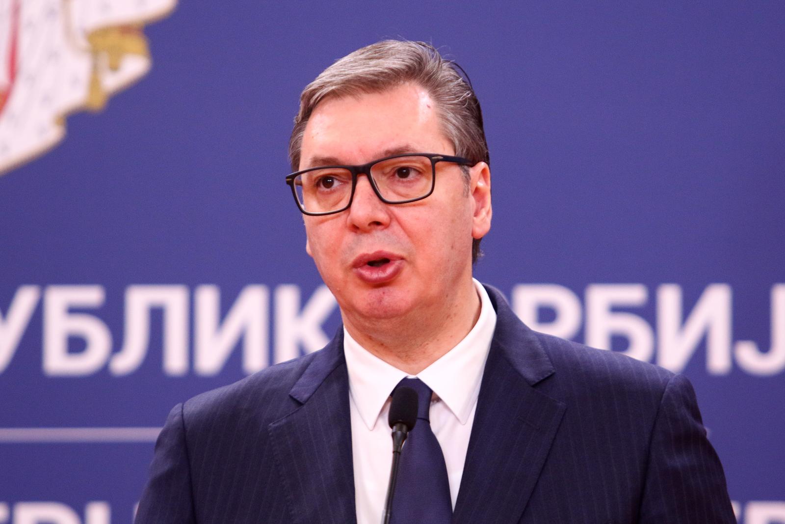 28, March, 2023, Belgrade - Official visit of the President of Greece, Katerina Sakelaropoulou, to the Republic of Serbia - press statements after the meeting. Aleksandar Vucic. Photo: M.K./ATAImages

28, mart, 2023  Beograd - Zvanicna poseta predsednice Grcke Katerina Sakelaropulu Republici Srbiji - szjave za novinare posle sastanka. Photo: M.K./ATAImages Photo: M.K./ATAImages/PIXSELL