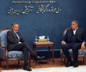 epa10500761 A handout picture made available by Iran Atomic Energy Organisation office (aeoi) shows, the Head of Iran Atomic Energy Organization Mohammad Eslami (R) talks with Director General of the International Atomic Energy Agency (IAEA) Rafael Mariano Grossi (L), in Tehran, Iran, 03 March 2023. Grossi is in Tehran to meet with Iranian officials over Iran's dispute nuclear programm.  EPA/AEOI /HANDOUT  HANDOUT EDITORIAL USE ONLY/NO SALES