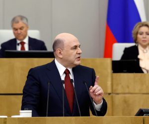 epa10538235 Russian Prime Minister Mikhail Mishustin presents the government's annual report at a session of the State Duma, the country's lower house of parliament, in Moscow, Russia, 23 March 2023. The Russian Federation created "all the necessary conditions for the work of those companies that see their future in Russia, including for foreign businesses from unfriendly states. Despite all the restrictions, the denial of property rights, and the discriminatory measures that Russian business faced in the West, we, foreign companies, have worked and are working comfortably", Mishustin said.  EPA/DMITRY ASTAKHOV/SPUTNIK/GOVERNMENT PRESS SERVICE POOL MANDATORY CREDIT