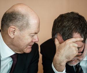 epa10536498 German Chancellor Olaf Scholz (L) speaks with Chief of Staff at the Chancellery Wolfgang Schmidt (R) during a cabinet meeting of the German government at the Chancellery in Berlin, Germany, 22 March 2023. The members of the German government, ministers and Chancellor, gather on a weekly basis for cabinet meetings.  EPA/CLEMENS BILAN