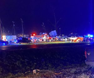 epa10542394 A handout photo made available by Mississippi Highway Patrol showing destruction and emergency services at the scene after tornadoes tore through the US state of Mississippi late 24 March 2023. Nineteen people have been confirmed dead so far as more people are thought to be trapped under the rubble of destroyed buildings.  EPA/MISSISSIPPI HIGHWAY PATROL HANDOUT BEST QUALITY FROM SOURCE HANDOUT EDITORIAL USE ONLY/NO SALES