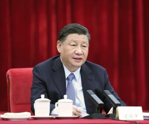 epa10506434 Xi Jinping, China's President, General Secretary of the Communist Party of China Central Committee and Chairman of the Central Military Commission, looks on while listening to the national political advisors from the China National Democratic Construction Association and the All-China Federation of Industry and Commerce, who are attending the first session of the 14th National Committee of the Chinese People's Political Consultative Conference (CPPCC), in Beijing, China, 06 March 2023. President Xi participated in their joint group meeting, and listened to their comments and suggestions.  EPA/XINHUA / Ju Peng CHINA OUT / MANDATORY CREDIT  EDITORIAL USE ONLY