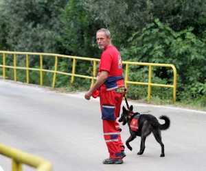 ibenik, 30.06.2011 - Pas tragaè Gorske slube spaavanja pronaao je danas ensko donje rublje ispod mosta Brljana, gdje je Dragan Paravinja navodno bacio Antoniju Biliæ èije truplo jo nije pronaðeno, doznaje se u MUP-u. Pronaðeno donje rublje poslano je na forenziènu analizu kojom bi se trebalo utvrditi pripada li nestaloj Antoniji, potvrdio je za Hinu glasnogovornik MUP-a Krunoslav Borovec. Na slici pripadnik gorske slube spaavanja s psom tragaèem pretrauje teren.
foto FaH/ ds