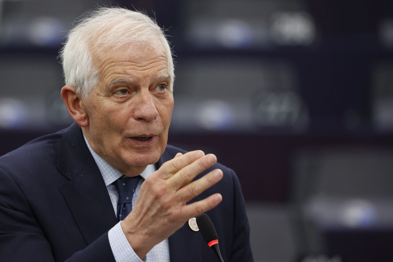 epa10522507 High Representative of the European Union for Foreign Affairs and Security Policy, Josep Borrell, speaks during a debate on ‘Strengthening the Trans-Atlantic ties in an ever challenging multilateral world’, at the European Parliament in Strasbourg, France, 14 March 2023. The session of the European Parliament runs from 13 till 16 March.  EPA/JULIEN WARNAND