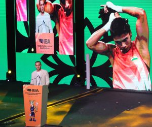 epa10524502 International Boxing Association (IBA) president Umar Kremlev speaks during the opening ceremony of the IBA World Women's Boxing Championships in New Delhi, India, 15 March 2023. The tournament starts 15 March and the IBA decided to let athletes from Russia and Belarus compete under their own flag, being the only Olympic sport to do so.  EPA/RAJAT GUPTA