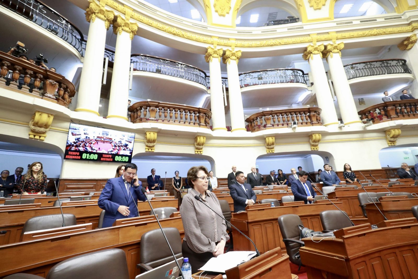 epa10537693 A handout photo made available by the Peruvian Congress shows the debate on a proposal for the constitutional impeachment of former Prime Minister Betssy Chavez and former Ministers of Interior Willy Huerta and Commerce Roberto Sanchez for their alleged participation in the self-coup attempted by the then President Pedro Castillo (2021-2022) on 07 December, during a session at the Parliament headquarters, in Lima, Peru, 22 March 2023.  EPA/Peruvian Congress HANDOUT ONLY AVAILABLE TO ILLUSTRATE THE ACCOMPANYING NEWS (MANDATORY CREDIT) HANDOUT EDITORIAL USE ONLY/NO SALES