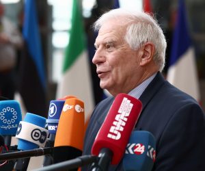 epa10538276 European High Representative of the Union for Foreign Affairs, Josep Borrell speaks to the media as he arrives for a EU Summit in Brussels, Belgium, 23 March 2023. EU leaders will meet for a two-day summit in Brussels to discuss the latest developments in relation to 'Russia's war of aggression against Ukraine' and continued EU support for Ukraine and its people. The leaders will also debate on competitiveness, single market and the economy, energy, external relations among other topics, including migration.  EPA/STEPHANIE LECOCQ