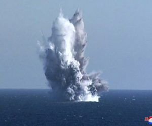 epa10539851 A photo released by the official North Korean Central News Agency (KCNA) shows the test of North Korea's underwater nuclear attack drone, in the waters off the coast of Riwon County, North Korea, 21 March 2023 (issued 24 March 2023). According to North Korean state media, the drone carried a warhead capable of 'spawning a radioactive tsunami' and 'stealthily attacking enemies.' The test was held amid joint US-South Korea military exercises.  EPA/KCNA   EDITORIAL USE ONLY
