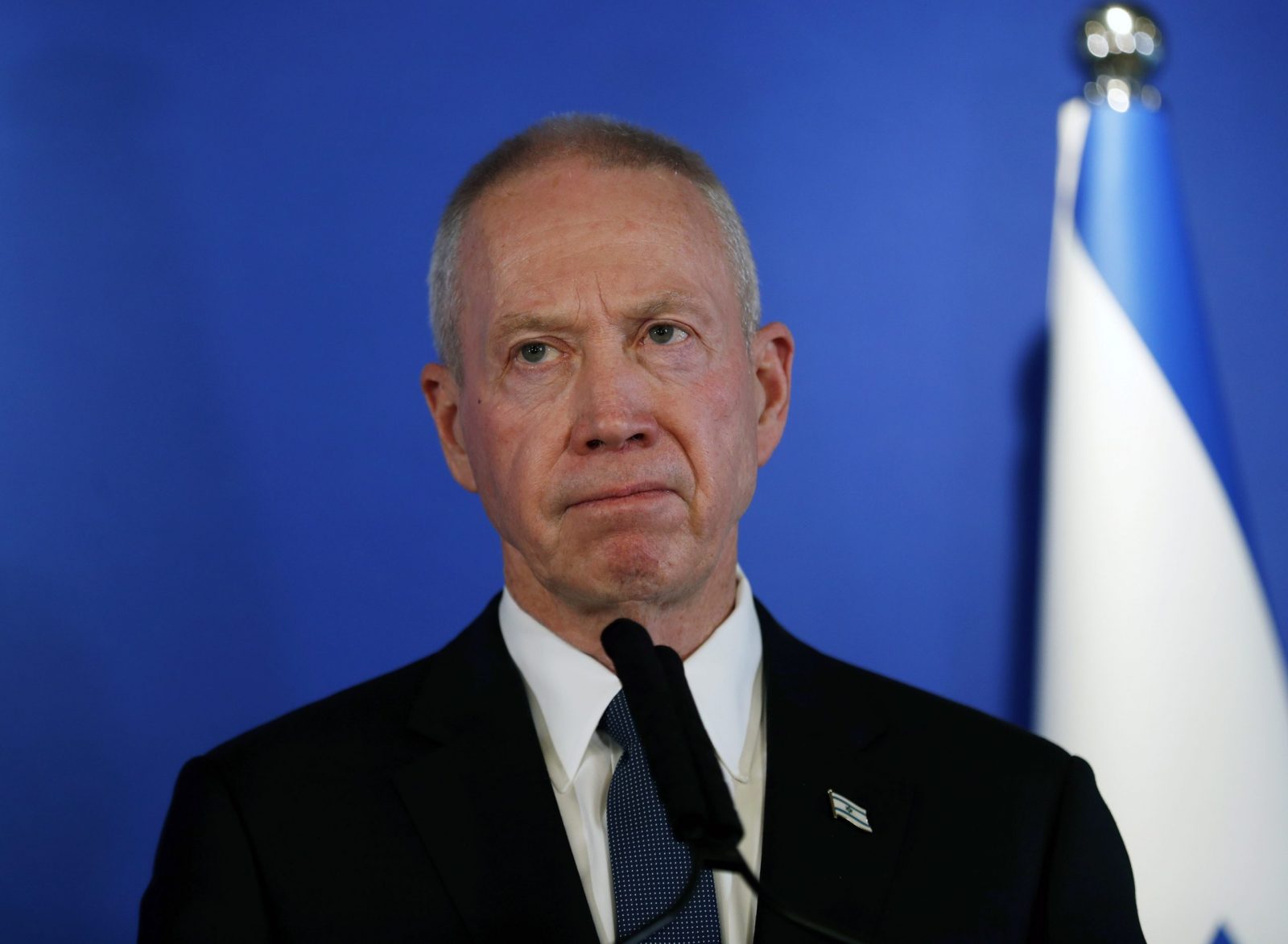 epa10544562 (FILE) Israel's Defense Minister Yoav Gallant attends a joint statement with his US counterpart following their bilateral meeting at Ben Gurion airport, near Tel Aviv, Israel, 09 March 2023 (reissued 26 March 2023). Israeli Prime Minister's Office announced on 26 March 2023, Israeli Defense Minister Gallant has been removed from his post after he called for a stop in the government's judicial reform plans that triggered mass anti-government protests in recent weeks.  EPA/ATEF SAFADI