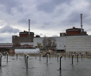 epa10549035 A picture taken during a visit by International Atomic Energy Agency (IAEA) Director-General Rafael Mariano Grossi to Enerhodar organised by the Russian military shows a general view of Zaporizhzhia Nuclear Power Plant in Enerhodar, southeastern Ukraine, 29 March 2023. According to Ukrainian national nuclear energy company Energoatom, 'Grossi plans to see how the situation at the ZNPP has changed, talk to the staff working there, and act as a guarantor of the rotation of members of the IAEA’s permanent mission, which has been at the ZNPP since September 2022.'  EPA/SERGEI ILNITSKY