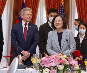 epa10564618 A handout photo provided by the Taiwan Presidential office shows, Taiwan President Tsai Ing-wen (R) next to US Lawmaker Michael McCaul (L), during their meeting in Taipei, Taiwan, 08 April 2023. Taiwan President Tsai Ing-wen meets visiting U.S. Lawmakers amidst China’s military drills around Taiwan and flew dozens of planes across the Taiwan Strait median line on 08 April, following the Taiwan president’s visit to the United States.  EPA/WANG YU CHING/TAIWAN PRESIDENTIAL H  HANDOUT EDITORIAL USE ONLY/NO SALES
