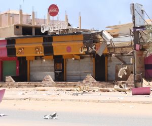 epa10579956 Damaged shops during the ongoing fighting between the Sudanese army and paramilitaries of the Rapid Support Forces (RSF) in Khartoum, Sudan, 19 April 2023. A power struggle erupted since 15 April between the Sudanese army led by army Chief General Abdel Fattah al-Burhan and the paramilitaries of the Rapid Support Forces (RSF) led by General Mohamed Hamdan Dagalo, resulting in at least 200 deaths according to doctors' association in Sudan.  EPA/STRINGER