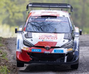 Okić, 20.04.2023 - Croatia Rally 2023 utrka u sklopu FIA World Rally Championshipa. Na slici Finski vozač Kalle Rovanpera i Finski suvozač Jonne Halttunen u svom Toyota GR Yaris Rally1 Hybrid automobilu tijekom Shakedown utrke kod Okića.
foto HINA/ Damir SENČAR/ ds