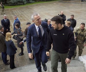 epa10581755 A handout photo made available by Ukraine's Presidential Press Service shows NATO Secretary General Jens Stoltenberg (L) and President of Ukraine Volodymyr Zelensky (R) during their meeting in Kyiv, Ukraine, 20 April 2023. Stoltenberg's visit to Kyiv was not announced. It is the first time the NATO chief visits Ukraine since Russia began its full-scale invasion of the country in February 2022.  EPA/UKRAINE PRESIDENTIAL PRESS SERVICE / HANDOUT  HANDOUT EDITORIAL USE ONLY/NO SALES