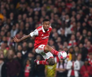 epa10584526 Arsenal's Gabriel Jesus in action during the English Premier League soccer match between Arsenal and Southampton at the Emirates Stadium in London, Britain, 21 April 2023.  EPA/NEIL HALL