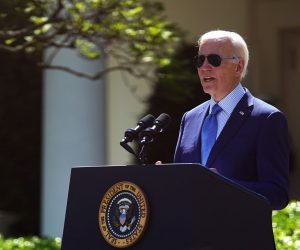 epa10584514 US President Joe Biden delivers remarks on environmental justice in the Rose Garden at the White House, Washington DC, USA, 21 April 2023. The President later signed an executive order creating a White House Office of Environmental Justice.  EPA/WILL OLIVER