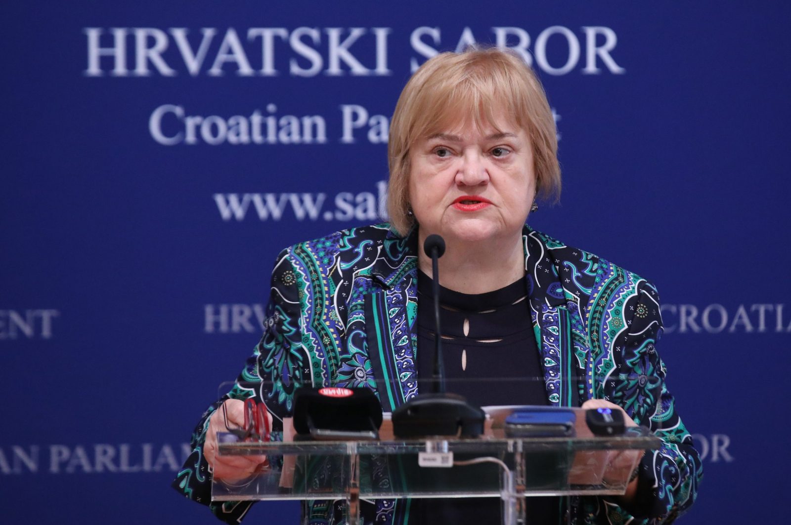 Zagreb, 27.4.2023.- Hrvatski sabor, konferencija za medije Kluba zastupnica Centra i GLAS-a na temu „Revizija Vatikanskih ugovora“. Na fotografiji Anka Mrak Taritaš.
foto HINA/ Admir BULJUBAŠIĆ/ abu