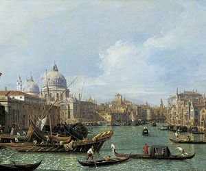 Canaletto, The Mouth of the Grand Canal looking West towards the Carita, c.1729-30, from a set of 12 paintings of the Grand Canal.
<br />Royal Collection Trust/(c) Her Majesty Queen Elizabeth II 2017 
<br />For single use only in connection with the exhibition 'Canaletto & the Art of Venice' at The Queen's Gallery, Buckingham Palace, 19 May - 12 November 2017. Not to be archived or sold on.