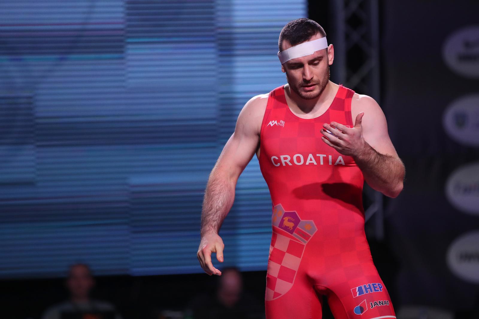 3.02.2023., Dom Sportova, Zagreb - Medjunarodni turnir u hrvanju UWW Grand Prix Ranking Series Zagreb Open 2023. Grcko rimski stil, borba   87 kg, Ivan HUKLEK (CRO)-  Jalgasbay BERDIMURATOV (UZB) Photo: Matija Habljak/PIXSELL