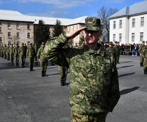 10.03.2023., Pozega -  Svecana priseza 37. narastaja rocnih vojnika na dragovoljnom vojnom osposobljavanju  u vojarni "123. brigade HV". Photo: Ivica Galovic/PIXSELL