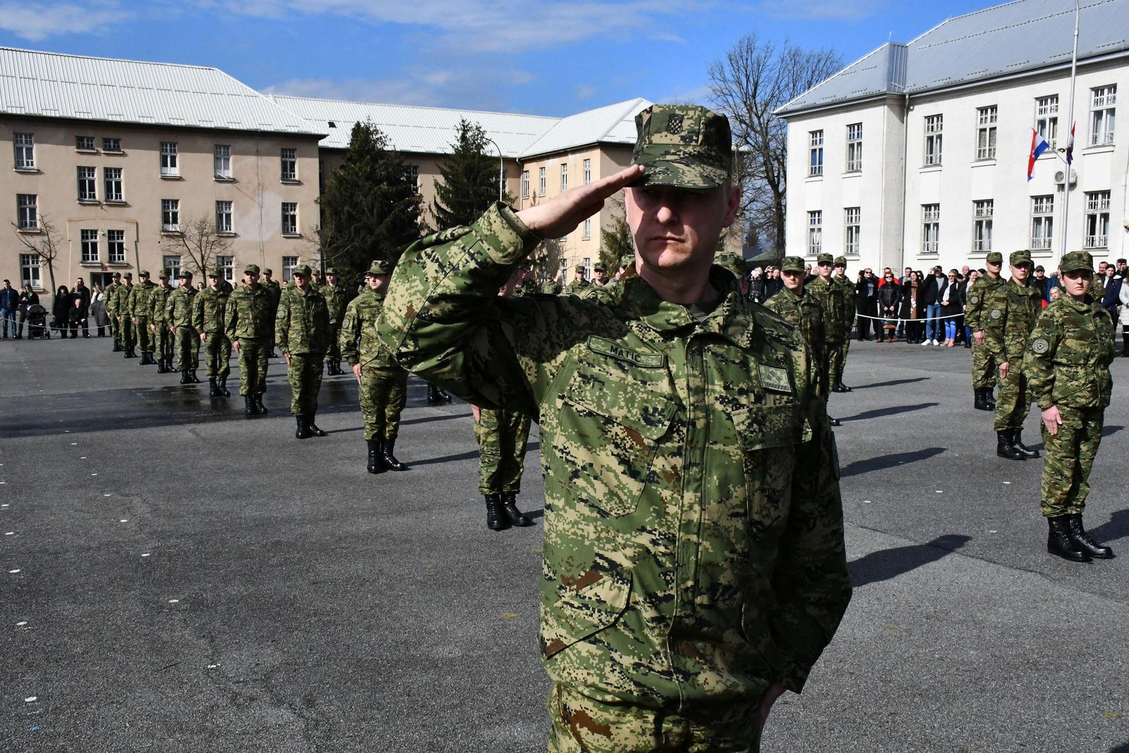 10.03.2023., Pozega -  Svecana priseza 37. narastaja rocnih vojnika na dragovoljnom vojnom osposobljavanju  u vojarni "123. brigade HV". Photo: Ivica Galovic/PIXSELL