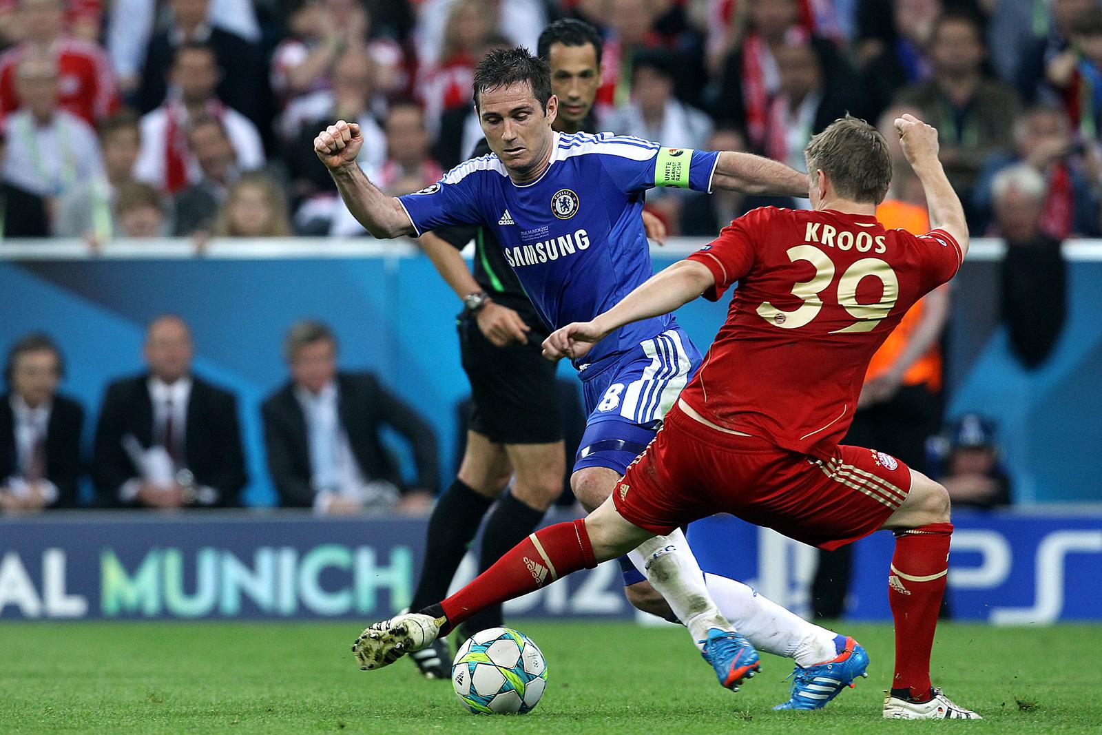 19.05.2012., Muenchen, Njemacka - Finalna utakmica Lige prvaka, FC Bayern Muenchen - Chelsea FC. Chelsea je osvojio Lgu prvaka boljim izvodjenjem jedanaesteraca 5-4, nakon sto je u regularnom dijelu i produzetcima rezultat bio 1-1. Frank Lampard, Toni Kroos. rPhoto: Goran Stanzl/PIXSELL