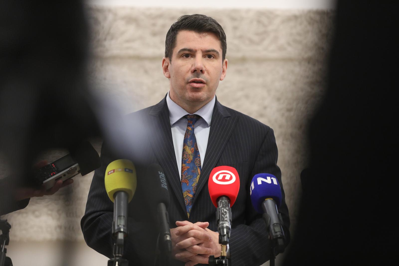 13.04.2023., Zagreb - Saborski zastupnik Mosta Nikola Grmoja dao je izjavu medijima u Hrvatskom saboru. Photo: Robert Anic/PIXSELL