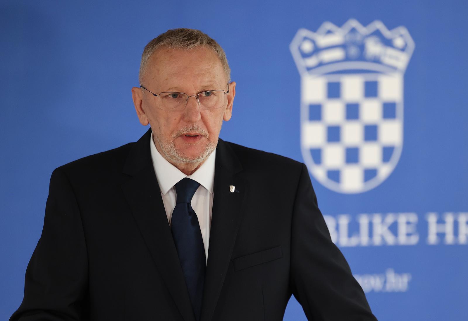 13.04.2023., Zagreb - Potpredsjednik Vlade i ministar unutarnjih poslova Davor Bozinovic odrzao je konferenciju za medije nakon sjednice Vlade RH u Nacionalnoj i sveucilisnoj knjiznici. Photo: Marko Prpic/PIXSELL