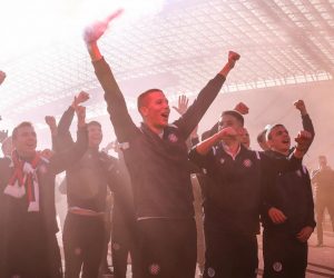 16.03.2023., Split -  Na Poljudu je organiziran docek juniorima HNK Hajduka koji su jucer pobijedili Borussiju Dortmund cime su se plasirali na zavrsni turnir juniorske Lige prvaka, medju cetiri najbolje juniorske momcadi u Europi. Photo: Ivo Cagalj/PIXSELL