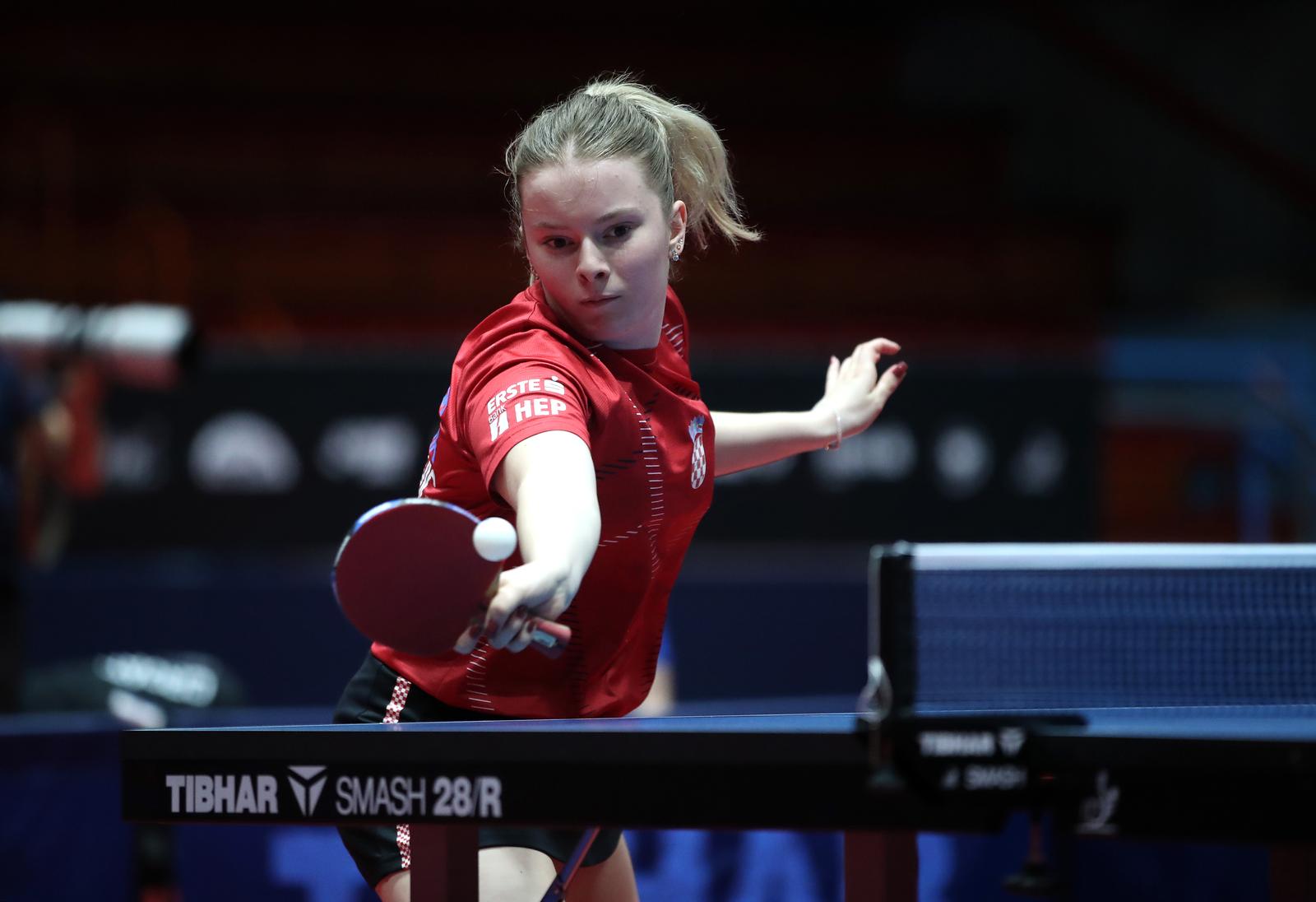 16.06.2022., Zagreb - Dom sportova, dvorana 2. Stolni tenis, WTT - Zagreb 2022, prvo kolo glavnog turnira - zene pojedinacno. Feier Han - Hana Arapovic.  Photo: Sanjin Strukic/PIXSELL