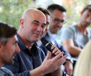 16.07.2016., Umag - 27. Konzum Croatia Open Umag. Konferencijom za medije najavljen je egzibicijski mec na kojem ce sudjelovati Goran Ivanisevic, Andre Agassi i Juan Carlos Ferrero. Andre Agassi,."nPhoto: Jurica Galoic/PIXSELL"n