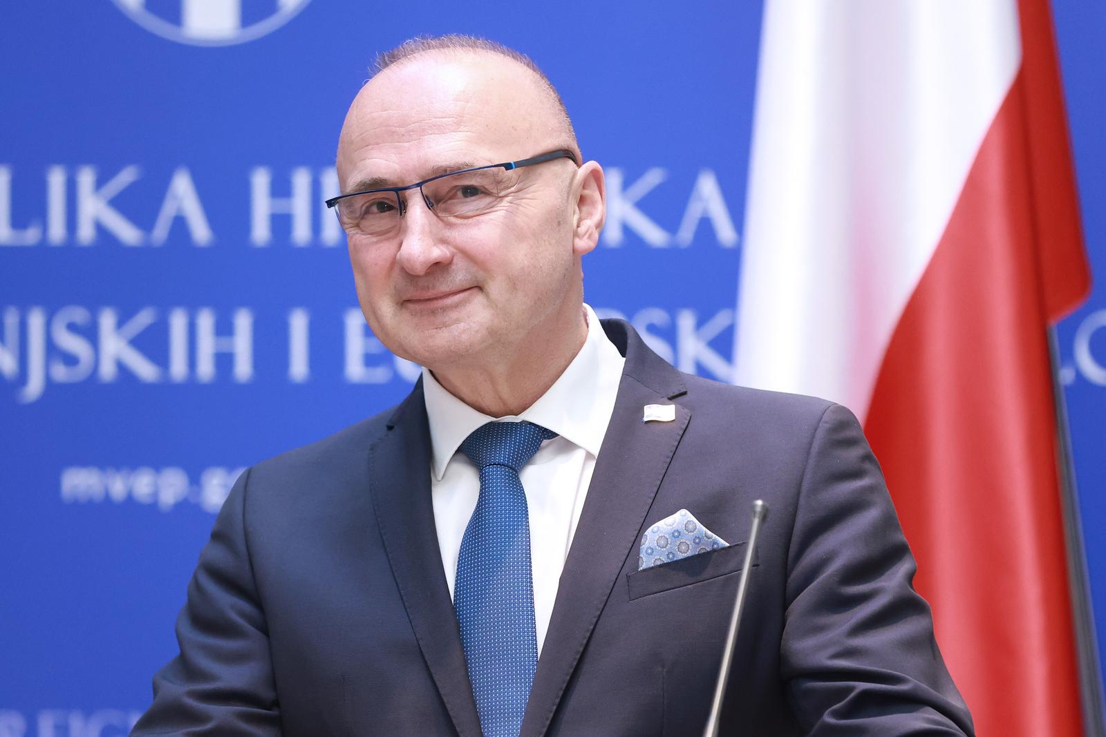 19.04.2023., Zagreb - Ministarstvo vanjskih i europskih poslova. Ministar Gordan Grlic Radman i ministrar vanjskih poslova Republike Poljske Zbigniew Rau nakon sastanka obratili su se medijima. Photo: Sanjin Strukic/PIXSELL