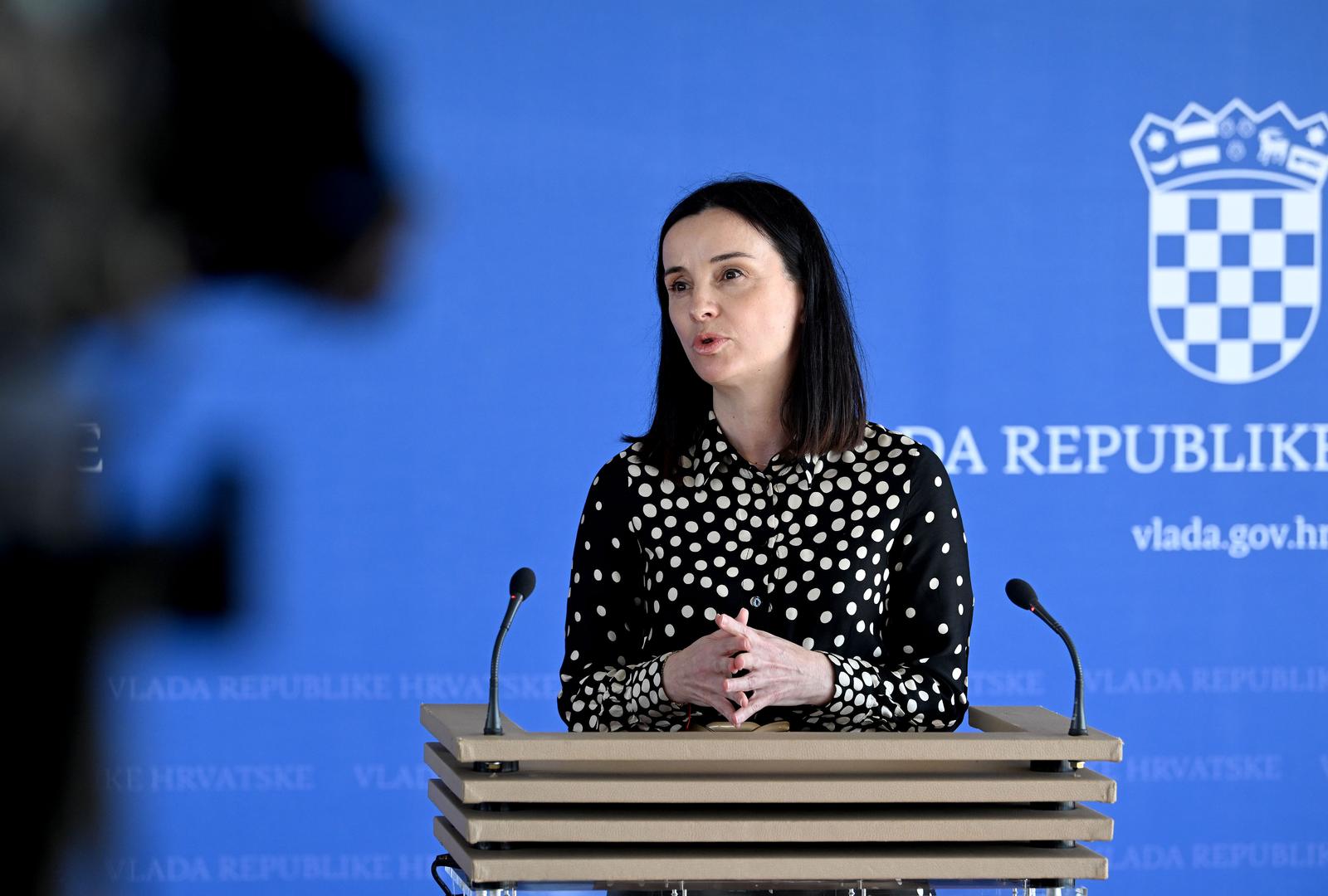 22.03.2023., Zagreb - Nakon redovne sjednice vlade odrzane u NSK, ministrica Marija Vuckovic dala izjavu za medije.  Photo: Marko Lukunic/PIXSELL